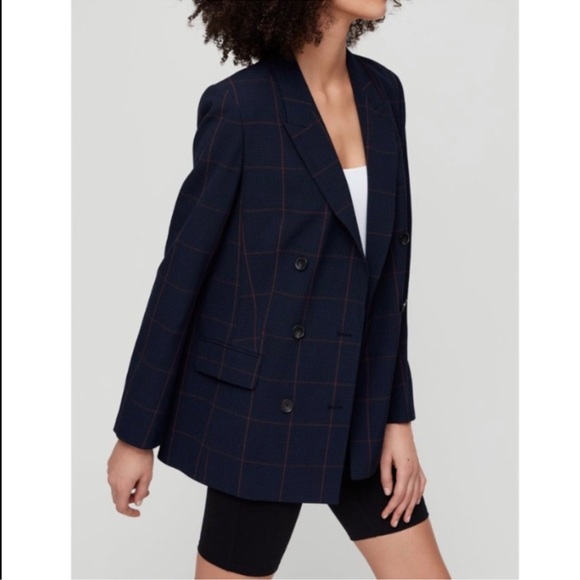 Aritzia Babaton Samuel Double Breasted Check Blazer Size 0 Navy Red
